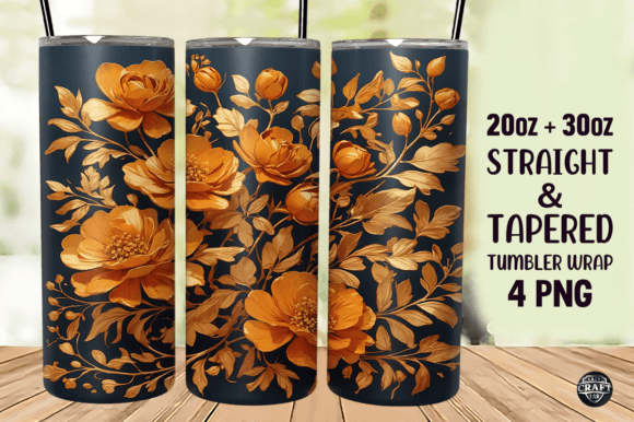 Gold Floral Tumbler Wrap 20oz Skinny PNG Review