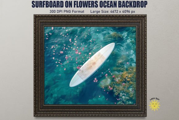 Surfboard on Flowers Ocean Backdrop Review